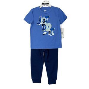 Nike Logo Toddler Boy 2 Piece T-Shirt & Jogger Set Blue Size 2T Cotton Blend